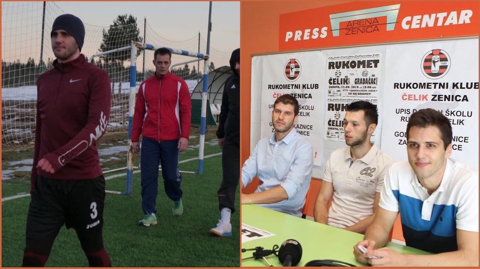 Faris Mrako na treningu (lijevo) i na press konferenciji Čelika (desno)
